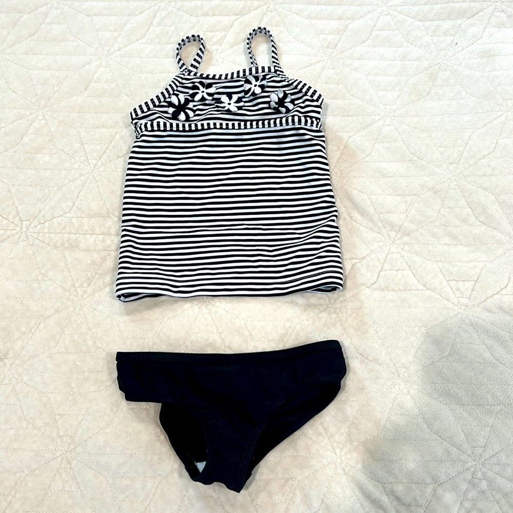 Carter’s black and white striped tankini girls toddler 2T